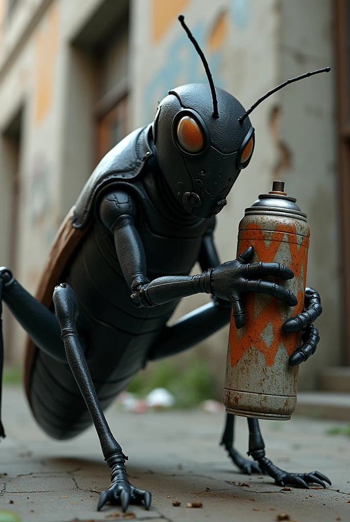 Create a cricket with a balaclava on and a can of graffiti on one of its limbs
