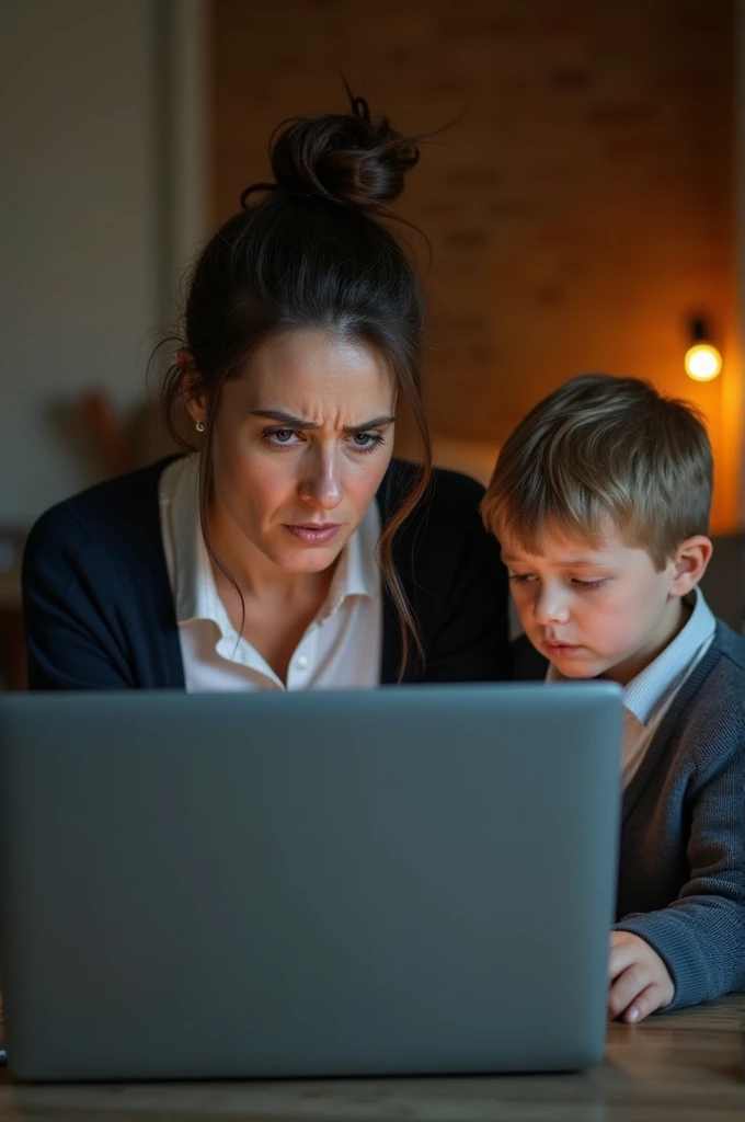 Laptop working mom worried by his son question