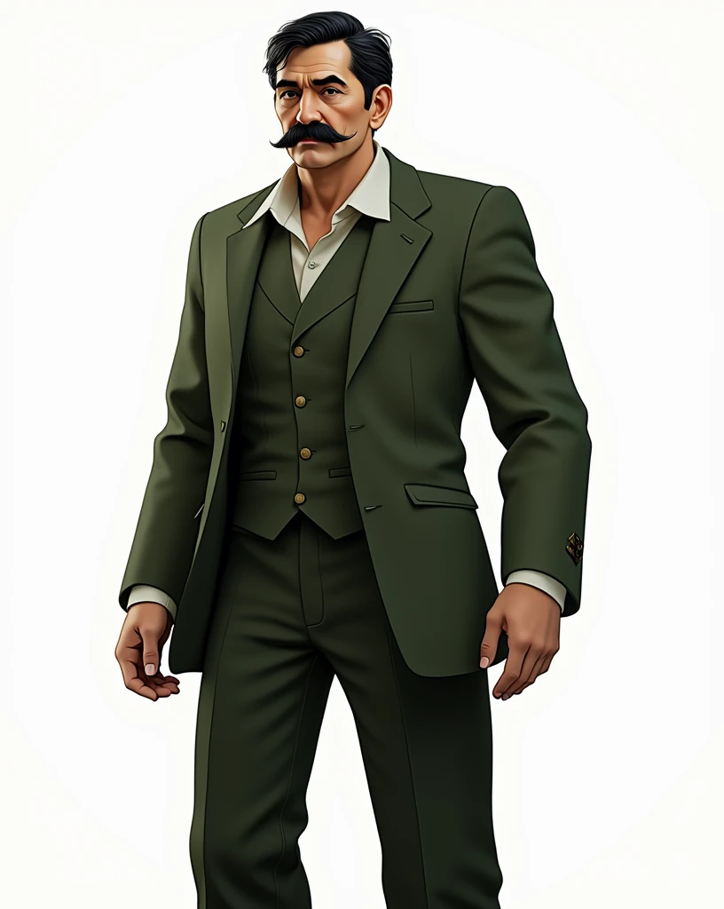 male,middle aged,Uncle,Black short hair,Black beard,Green suit,Layered over a shirt