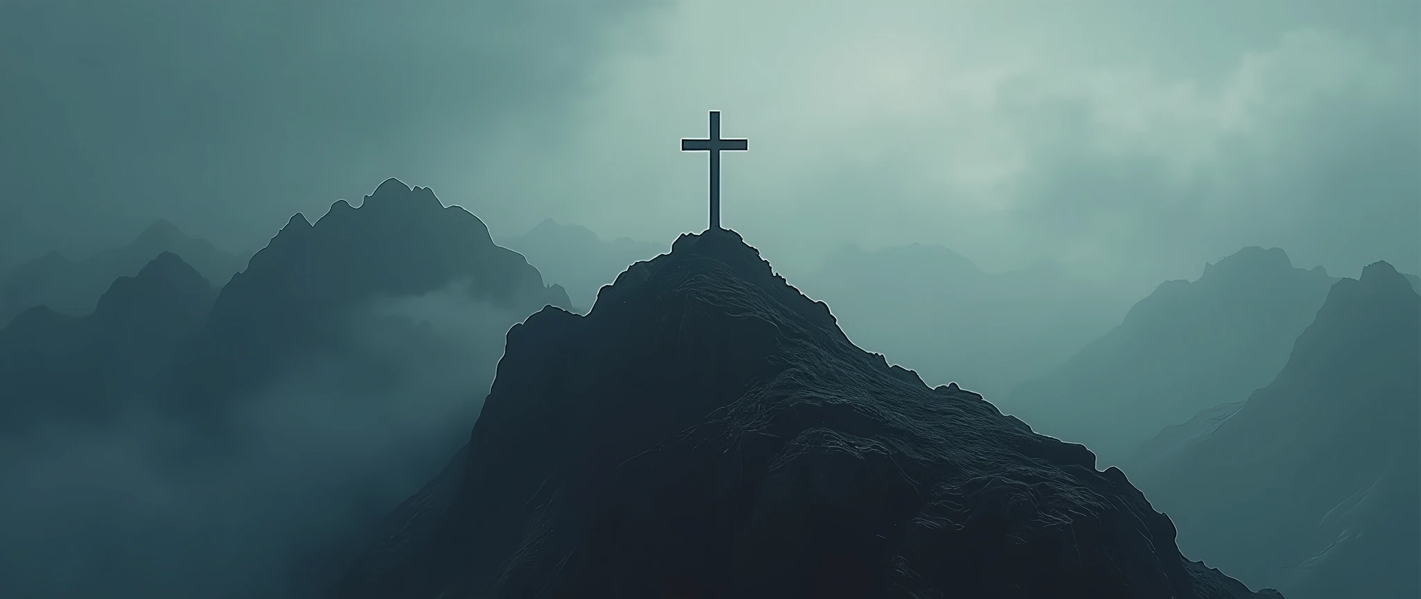 cross on the top middle of the mountain has dark colors low key 4k