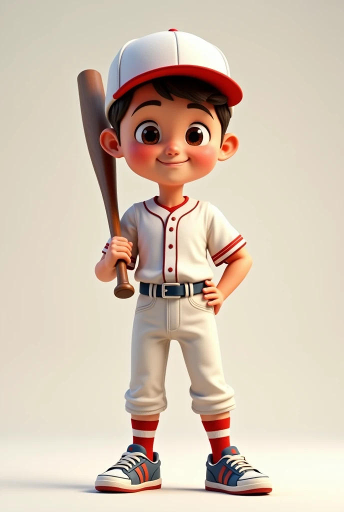   Very cute boy baseball player holding bat in hand baseball player white hat jersey sneakers very cute smiling looking at the audience

             ( perfect anatomy ) Beautiful and extremely fine texture，detailed, bright, Animation style high definition and high quality presentation