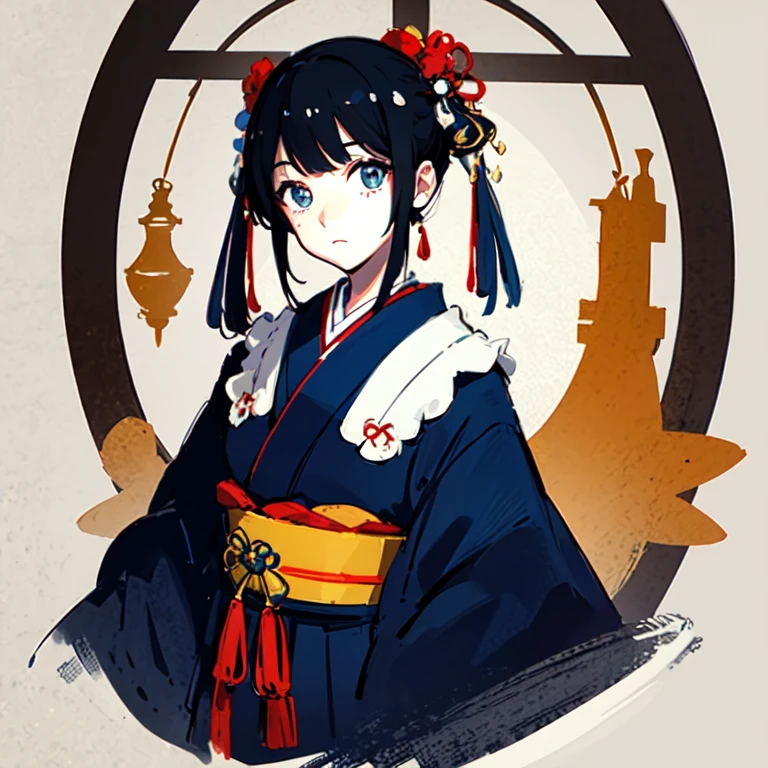 (Highest quality, sketch:1.2),Illustrator, masterpiece, Style: Taisho retro room、 Classic, Dark Black、Japanese style、Japan、I&#39;m in the room、smile, good look kimono、Haori、Shoji screen、Flower knot