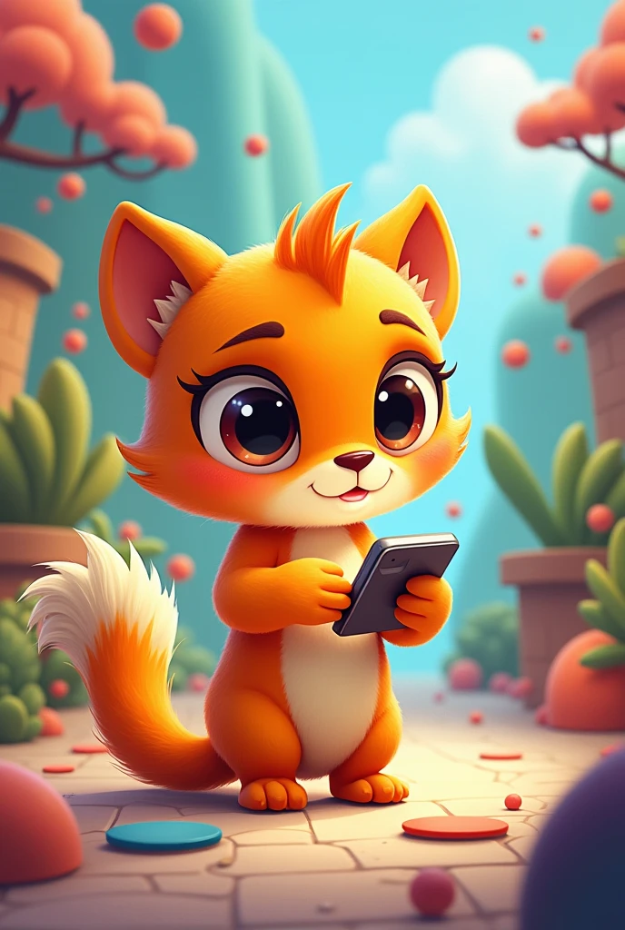 Character Bita from the cartoon Mundo Bita using a cell phone