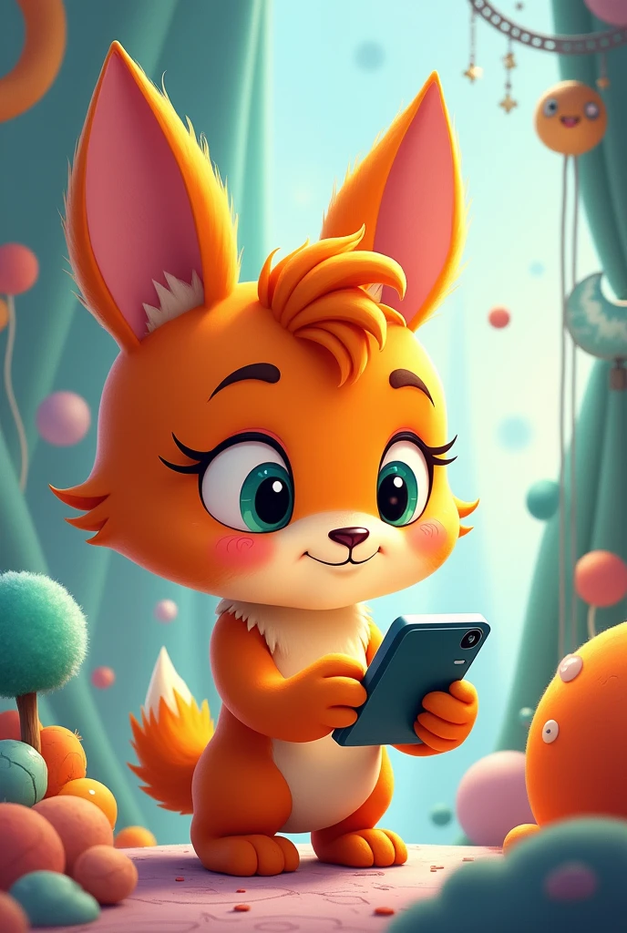 Character Bita from the cartoon Mundo Bita using a cell phone