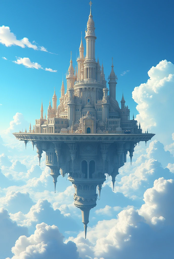 8k、Laputa-style building、、blue sky