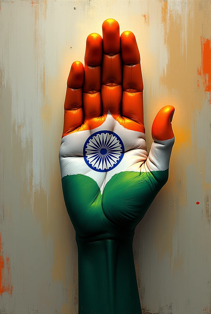 Aesthetic indian flag in shape of hand which is grabbing Bangladesh map. It should look like acrylic painting. 