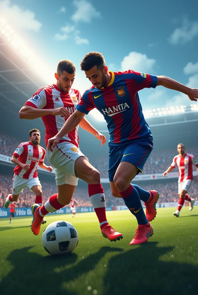 Football game image, using the teams Real da Vila and Vila do Barça Put the names of the teams Real da Vila Vila do Barça Put one team against the other in the art