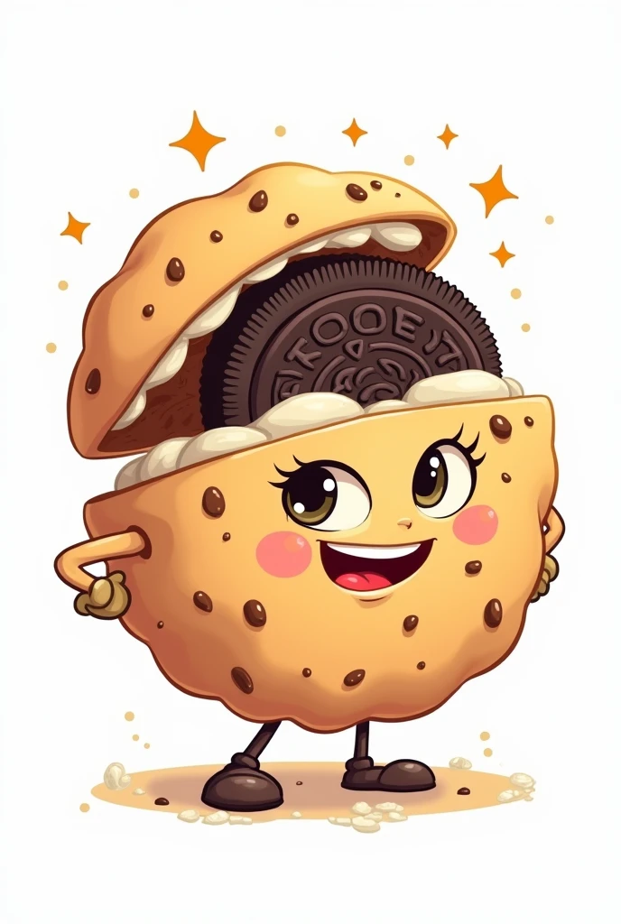 Oreo stuffed cookie 90s style character white background for packaging and brand logo