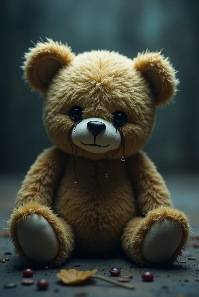 Sad teddy bear crying