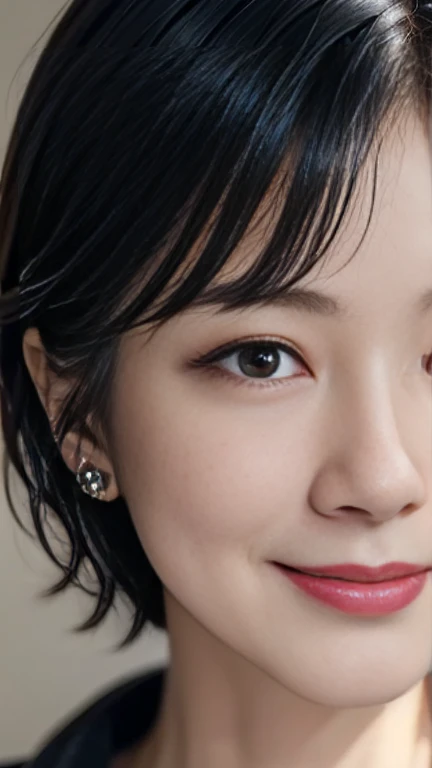 Cute wife、50 years old、1 person,Slim face ,8k,Super Realistic image quality,Dynamic Shadows,Sparkling eyes,Clear black eyes,Cinema Lighting,Dark back alley,night,Darkness of the city,suit, ((face close up:1.5)),((Smile)),((Random short hair)),((Very short bangs)),close, 8k, RAW Photos, Highest quality, masterpiece,Realistic, photo-Realistic,
