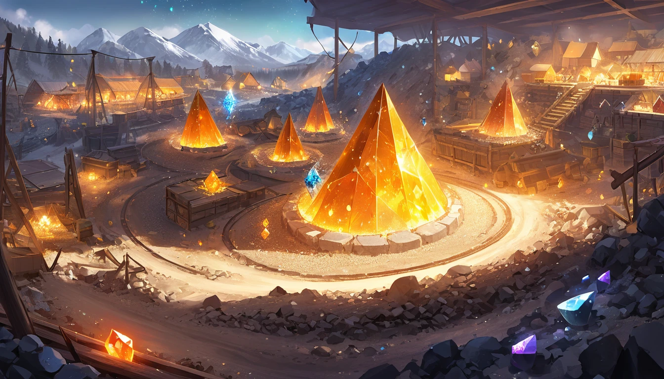mining camp with magic crystals