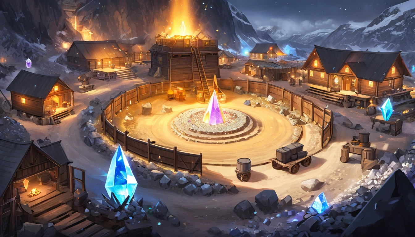 mining camp with magic crystals