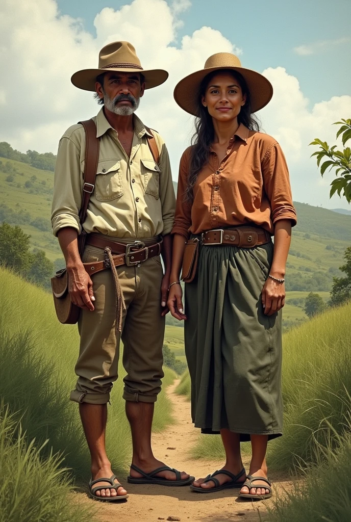 paraguayan man and paraguayan woman peasants in the independence of paraguay. Dibujo