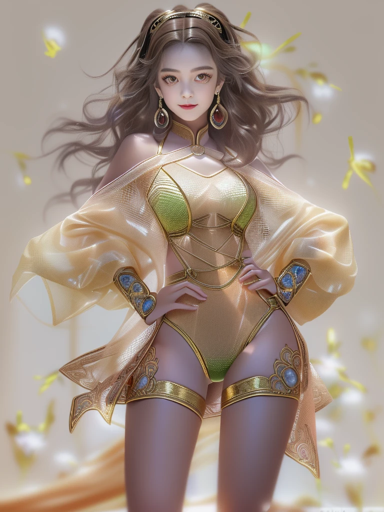 A beauty, (Race:Chinese),((night, moonlight, High-floor suite with floor-to-ceiling windows, Atmosphere, Fascinating lighting)), (8K Ultra HD, 8K, Ultra-high resolution, best quality, masterpiece, Surrealism, Digital SLR Camera, Soft Light, Bokeh, Masterpieces), ((((Beautiful model-like face))), ((Creating the image of a real girl)), warm light, Realistic shadows, Dynamic poses, Elegant Posture, Cowboy lens, Full body front view, Be confident, Body facing the camera, Standing facing the camera, Open your legs slightly, Golden Ratio Graphics, Minimalism, Center the character), (Happy smile, Big watery eyes, Cherry Blossom, Balanced Eyes, Perfect beautiful face, Normal facial features, Realistic skin, Attention to skin details, Skin is clean and radiant, Anatomically correct body, Sexy身材, cosmetic, Gloves, earrings, bracelet, necklace, Jewelry, veil, Hair accessories, Headdress, shawl, coat), ((beautiful hair), Dark brown hair, Big wavy curly hairstyle, Waist-length hair, Messy Hairstyle, Gradient hairstyles, Cyberpunk hairstyle), (Sexy的, Perfect breast shape, Teardrop chest shape, Snow-white breasts, very detailed breasts, 36C cups), (Tempting, Super high waist, Deep V, Low-cut, Sexy, Flattering, Open crotch, (Camel toe, High fork strangulation)), (sock, Knee socks, 吊garter, Leg ring, garter, 腿部garter), (style:Sexy,Mature), ((Transparent clothes：2.0), (Color of clothes: Dreamy Pale Red), (Transparent Clothes, See-through clothes, Tulle clothes, Mesh clothes, Transparent sci-fi Hanfu, Shiny micro bikini bra))