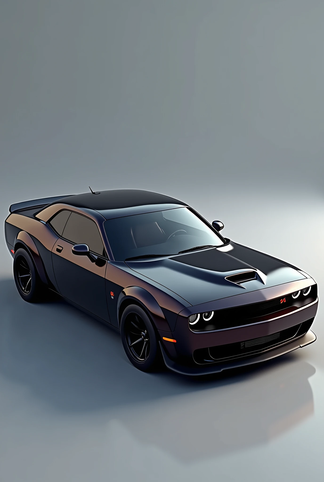 a Dodge Challenger Hell Cat car with a gray background, photo of the concept vehicle!!, High octane photorealistic rendering, gorgeous, vehicle illustration, Photorealistic 3D octane., super scale rendered, Dodge color softening, 8k octane 3d rendering, 2022, hyperreal rendering, 2 0 2 2, battle ram, PBR rendering, | | realistic shading.