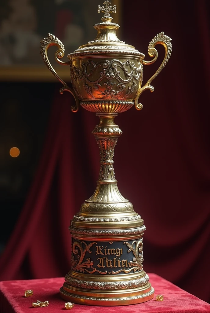 A chess trophy that says king futer cup
