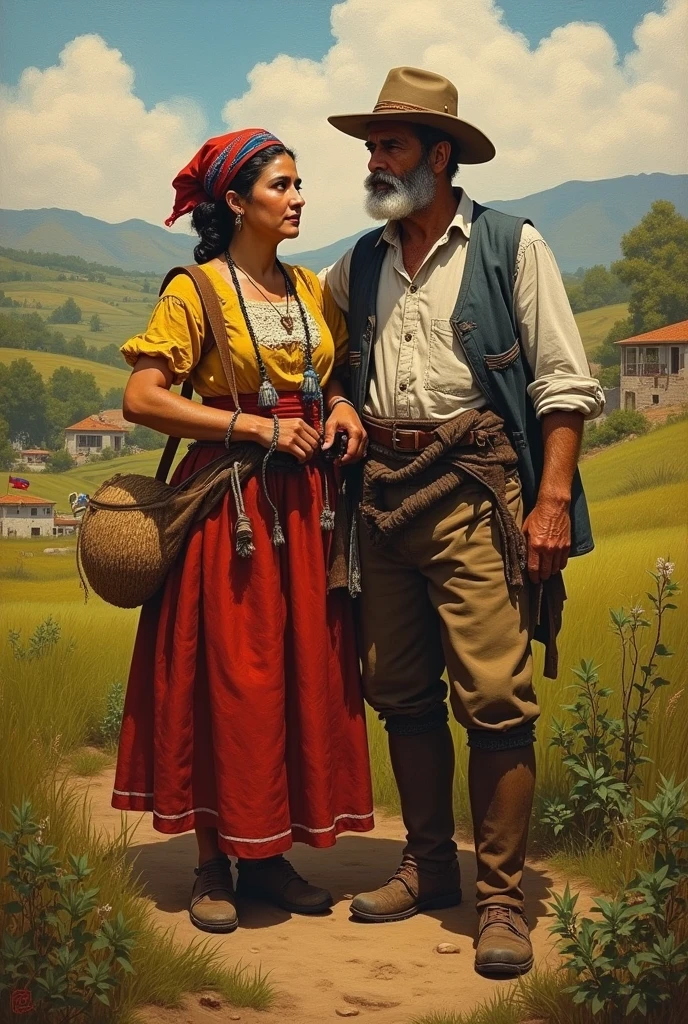 (Dibujo) paraguayan man and paraguayan woman peasants in the independence of paraguay.