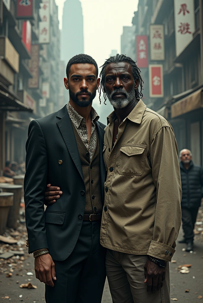 Create an image about social inequality between a rich and a poor person
