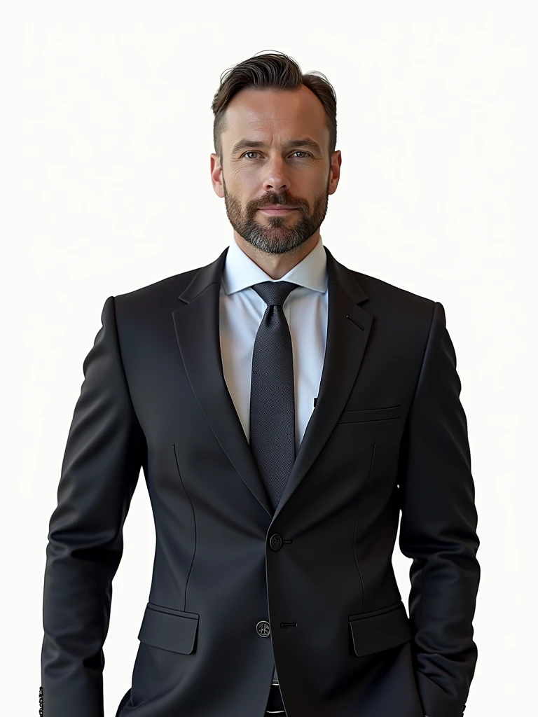 A professional man in a classic 3/4 pose, dressed in a dark business suit, appearing in a formal and polished setting. This profile photo is ideal for social media, with the man displaying confidence and sophistication typical of business professionals. The background is simple and slightly blurred to maintain focus on the subject, emphasizing his business attire and poised demeanor.