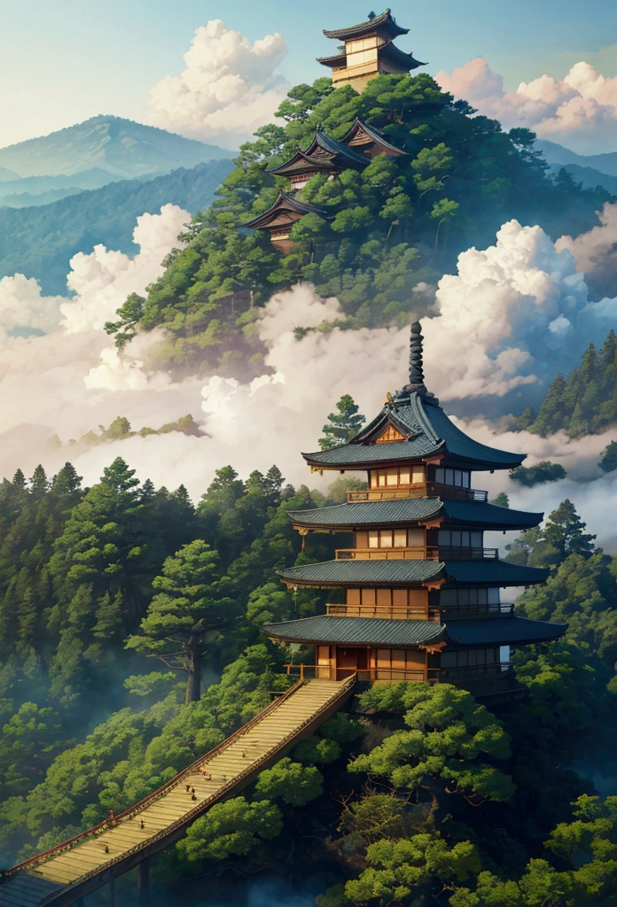 a traditional japanese big house, dense forest, mountain, detailed landscape, cinematic lighting, vibrant colors, volumetric fog, dramatic composition, architectural details, natural elements, stunning scenery, photorealistic, 8k, best quality, masterpiece
