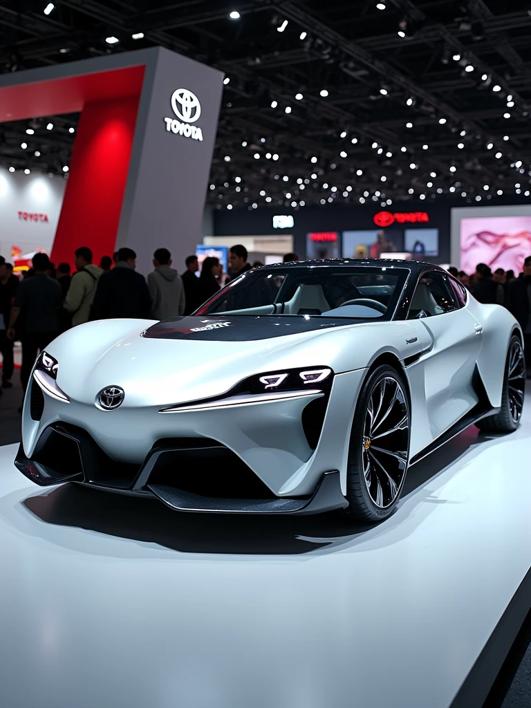 Toyota Concept car in auto expo, include hyper realism, hd, 4k.