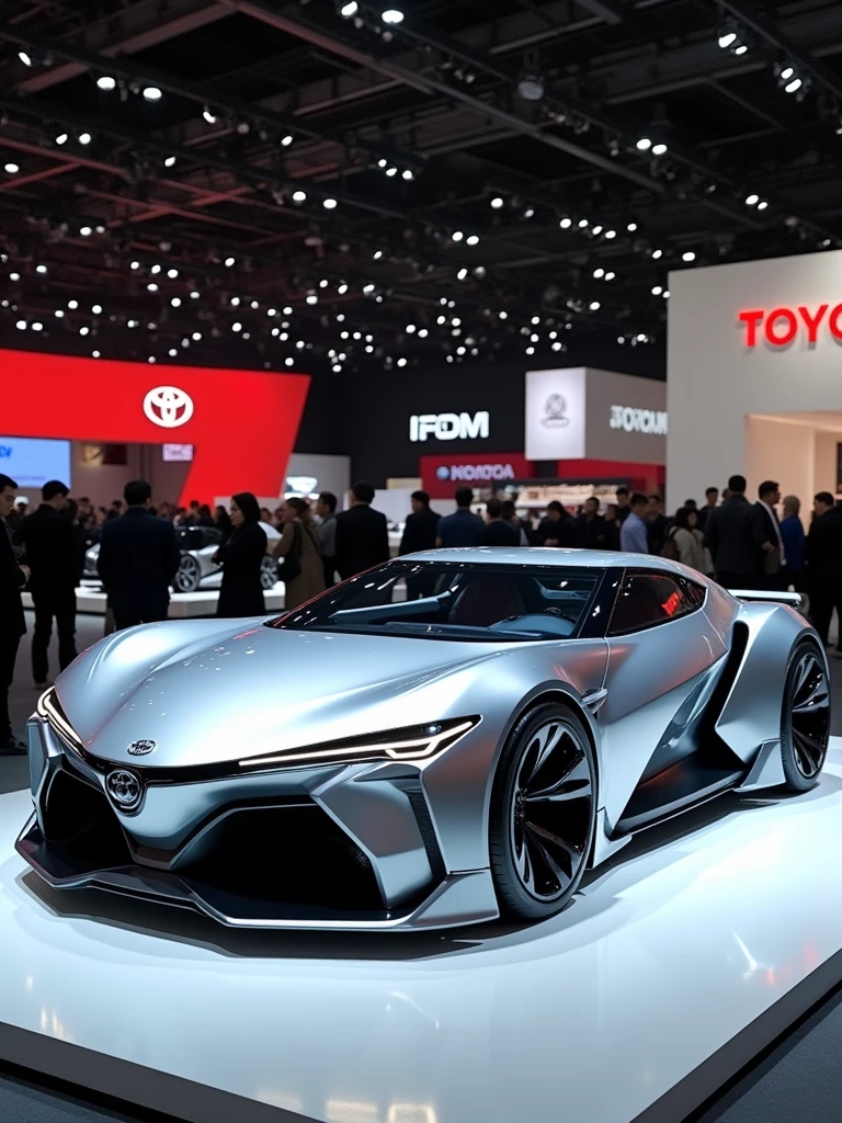 Toyota Concept car in auto expo, include hyper realism, hd, 4k.
