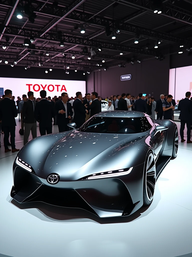 Toyota Concept car in auto expo, include hyper realism, hd, 4k.