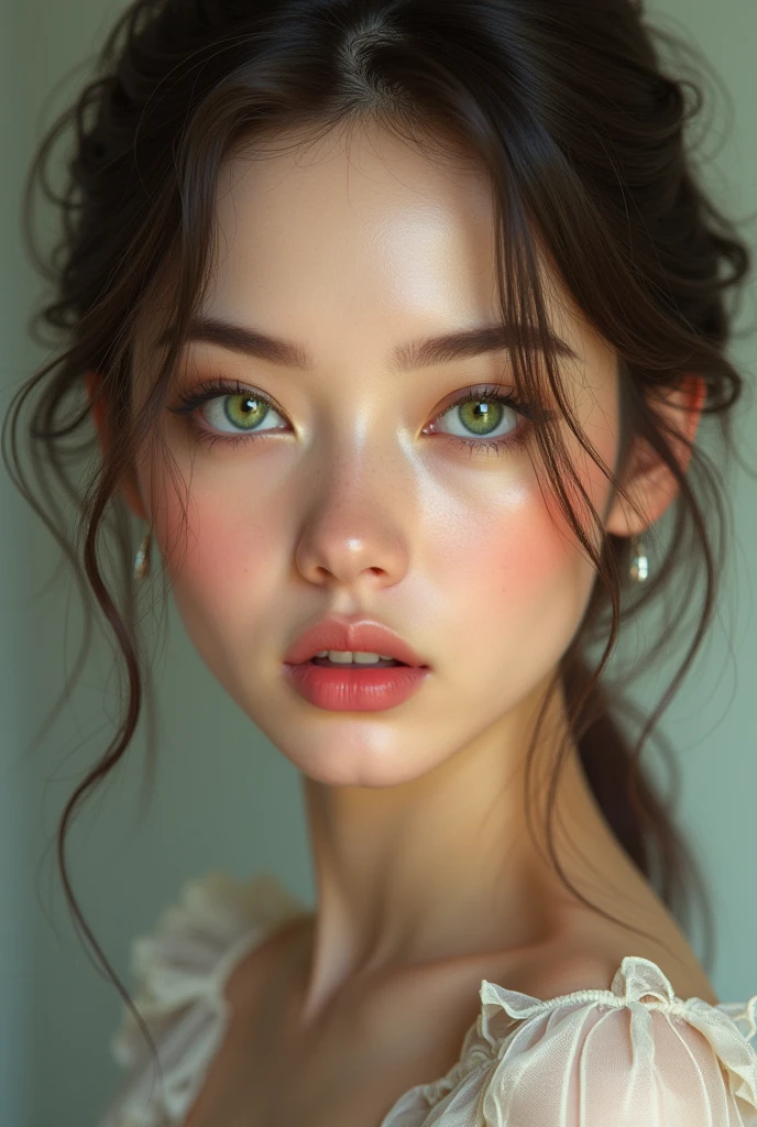 Realistic woman with Green eyes