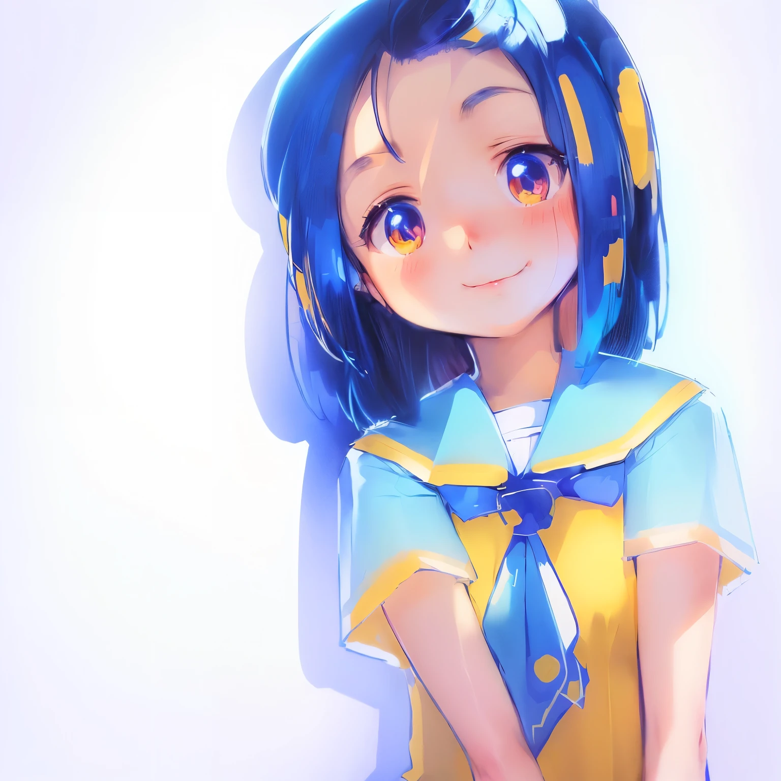 Anime女の子 in a blue dress with a yellow tie, Chihiro! fujisaki, an Anime女の子, young Anime女の子, Anime Styleに, Anime Style, cute Anime女の子, portrait of cute Anime女の子, (Anime女の子), pretty Anime, Cute anime style, Anime, portrait of an Anime, Anime Styleのポートレート, Anime Moe Art Style