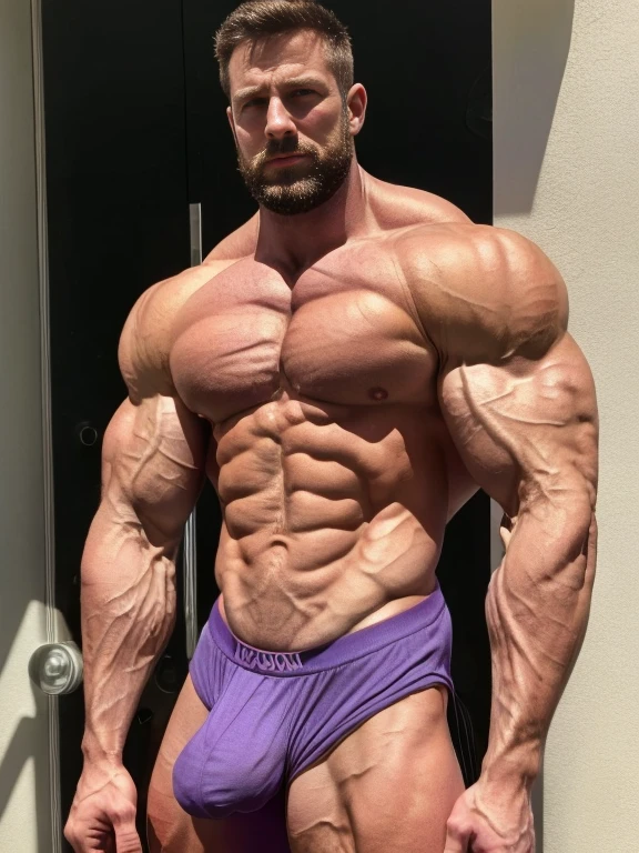 realistic, park, young, sunny day, brunette haired male figure with well-defined, hyper-realistic musculature (muscle definition:1.4). Chest and abdominal muscles appear toned and chiseled, with visible fibers and striations (chest muscles:1.6). Skin has a lifelike, organic texture with subtle imperfections (skin realism:1.5)., rippling chest, short shorts, Clark, (Niklas:1.5), hyper massive muscles, (huge muscles:1.5), rippling chest, bulky, (big male bulge:1.5), (tan skin:1.3), gigantic male crotch