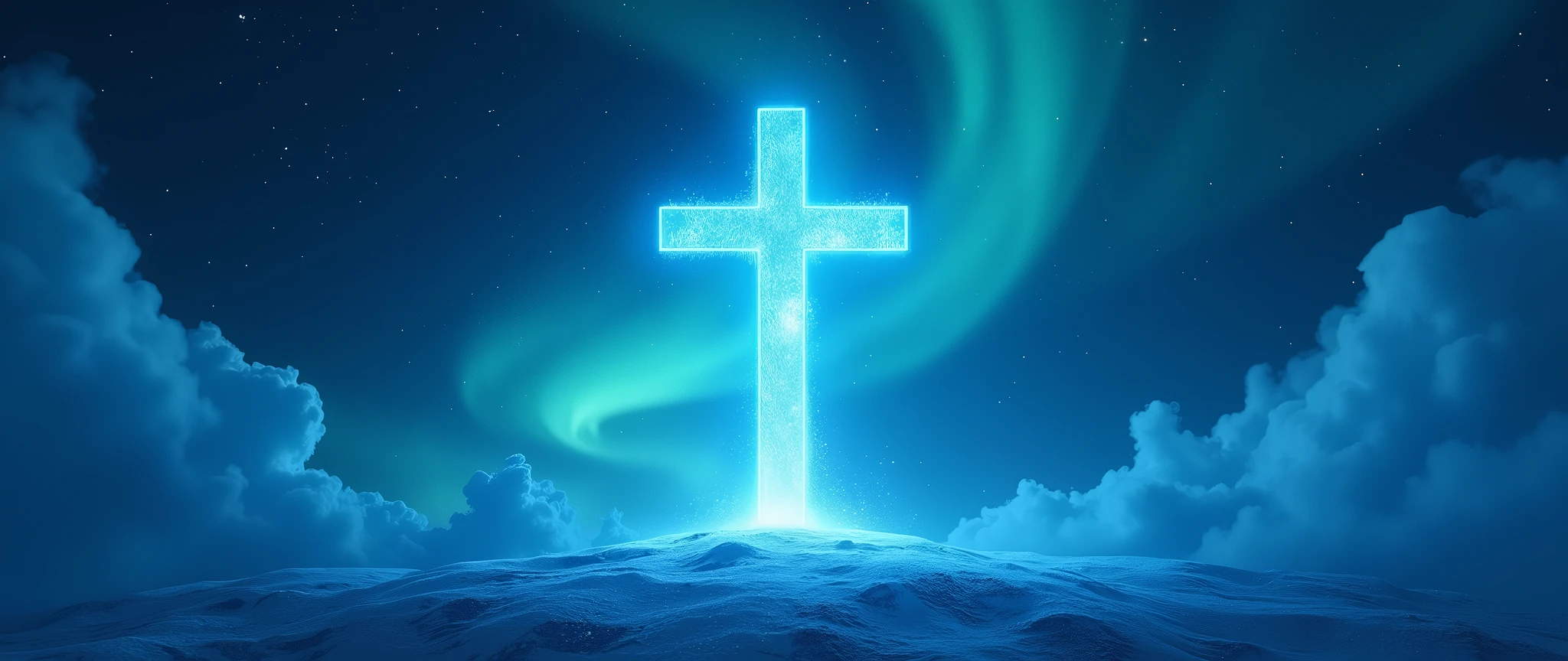 Blue aurora and cross in the sky