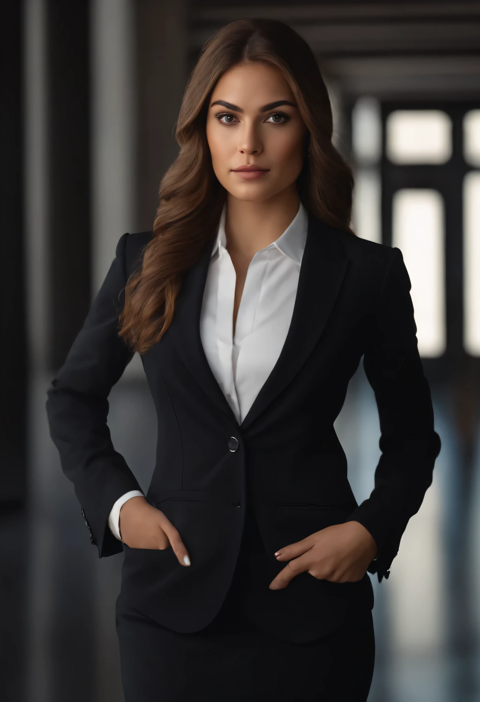 a portrait of a business woman in a suit and tie, In the style of Unreal Engine 5, Women's Empowerment --AR 128:85 a woman dressed in a business suit standing in front of people, in softly lit portrait style, Ultra HD 32K, Curves thrown, youthful energy, and amber, beautiful --ar 128:85 young businesswoman in business suit, in the style of emotionally complex, wavy --ar 128:85 A beautiful businesswoman is wearing a suit, In the style of Unreal Engine 5, Sharp Focus --AR 128:8 curly hair