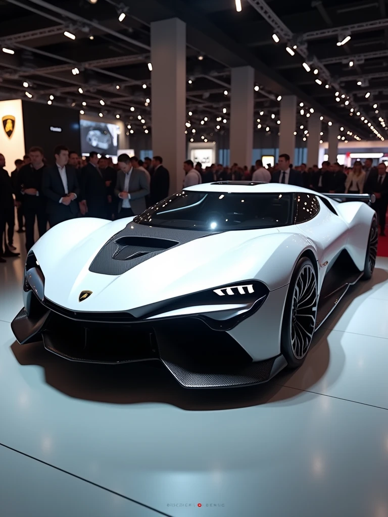 Lamborghini Hypercar Concept car in auto expo, include hyper realism, hd, 4k.