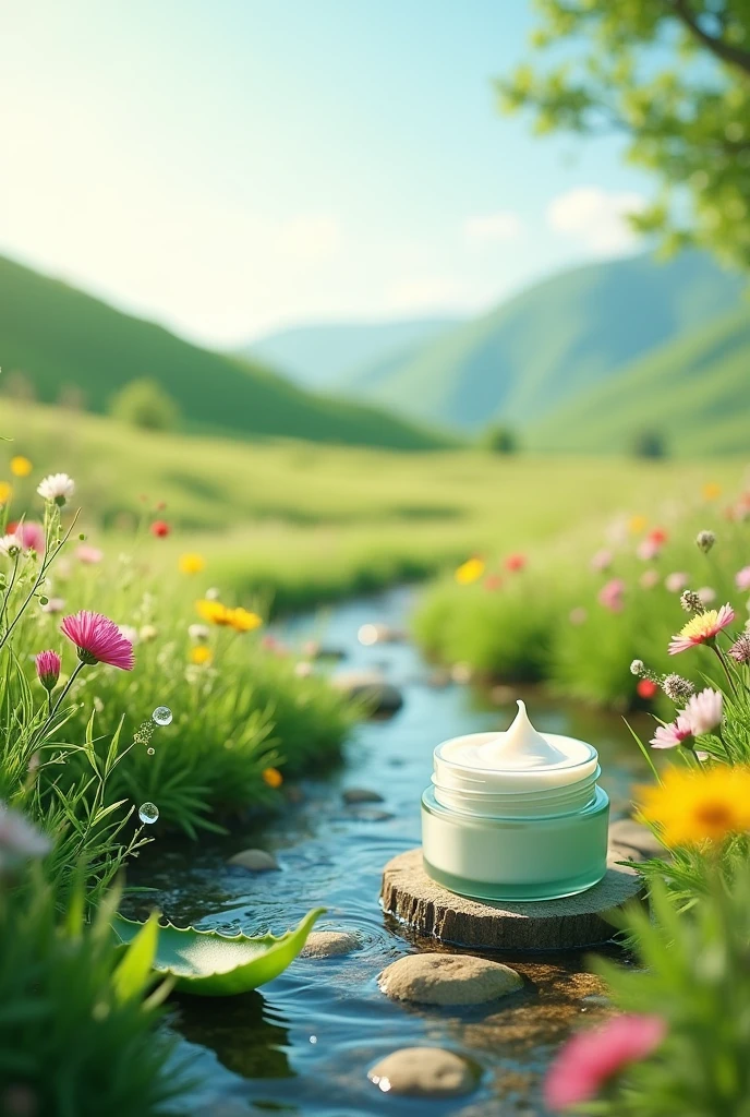create a background image for me to use to sell my natural ingredients cream as, water, collagen, portulaca extract, aloe vera and glycerin