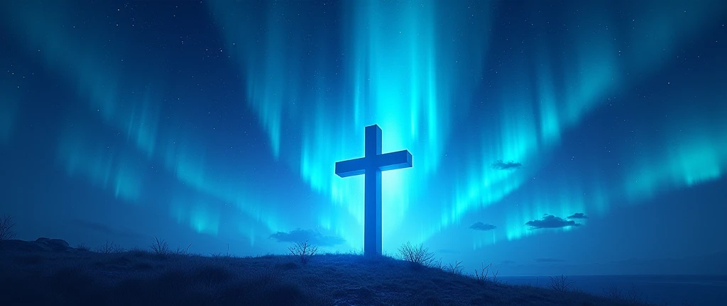 Blue aurora and cross in the sky