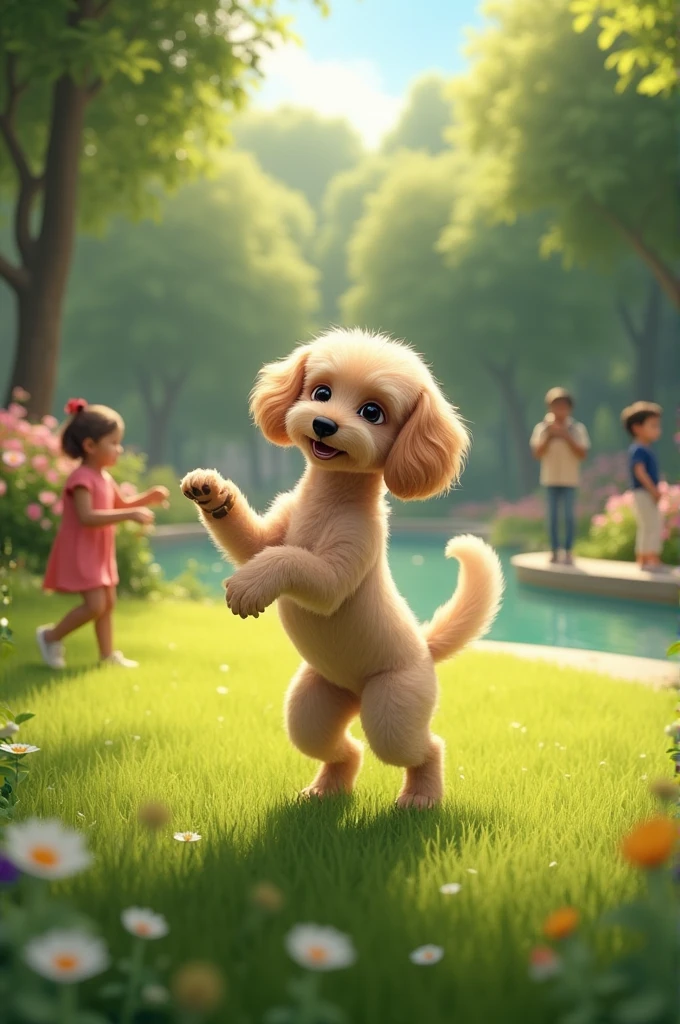 A dog in the park doing pirouettes