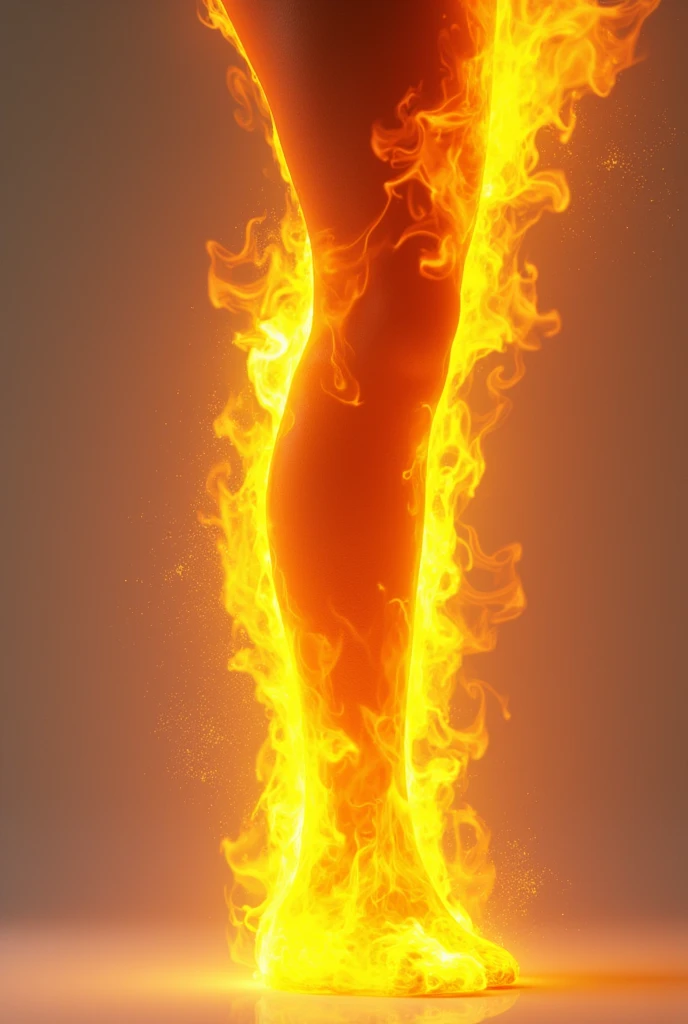 A leg with fire in shades of yellow, with the name "cinnamon fire" In Portuguese