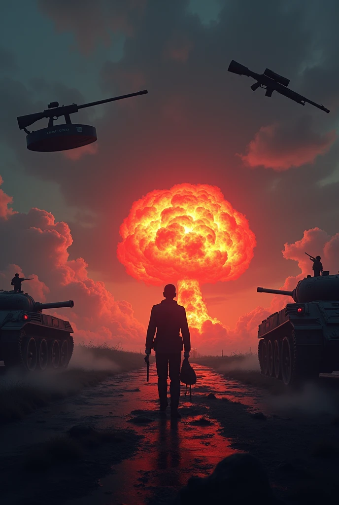 create images A captivating visual that encourages viewers to like, follow and comment. O logotipo "you will remmber these memes in your dreams" reappears with bold and engaging animation. The background includes subtle references to the weapons discussed, as silhouettes of the Maxim machine gun, of the and a touch of the atomic bomb cloud.