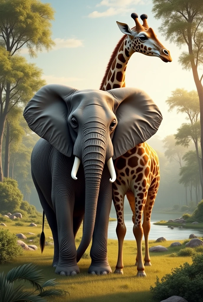 An elephant and the giraffe