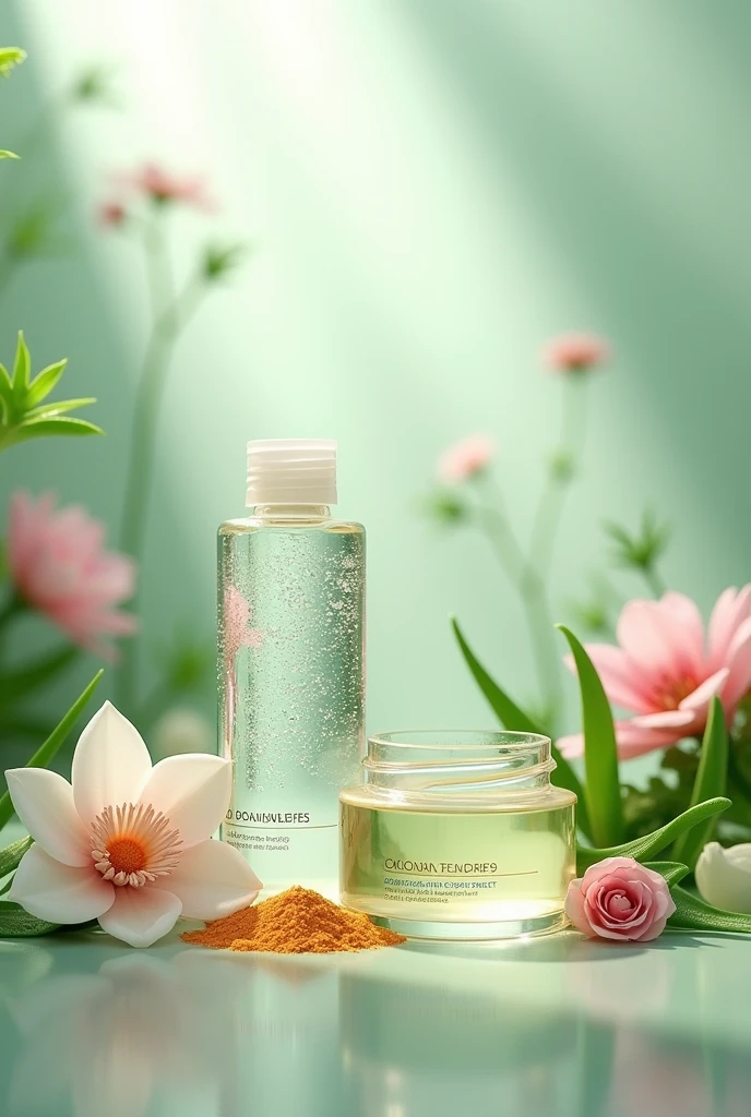 create a background image for natural ingredients like, water, collagen, portulaca extract, aloe vera and glycerin
