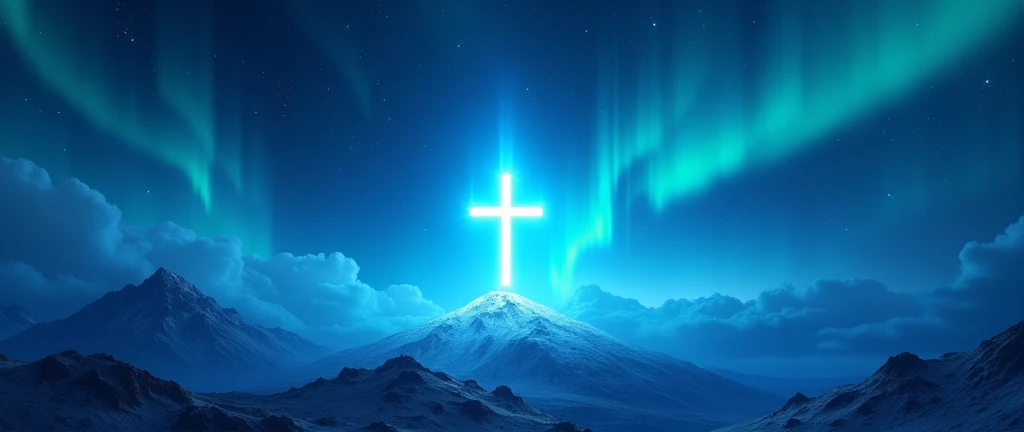 Blue aurora and cross in the sky