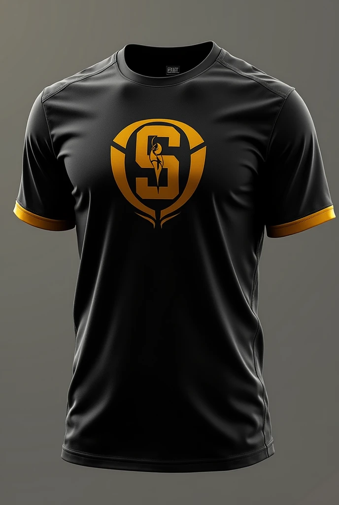Black and gold sports t-shirt with logo "students sport association"