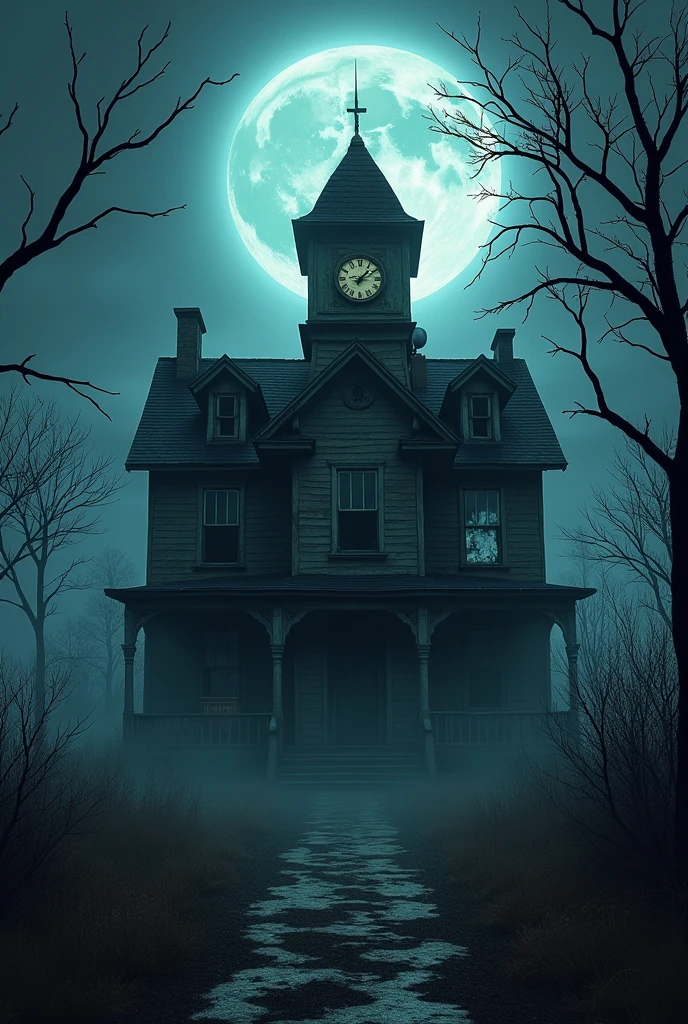 Scary house the clock at midnight 
