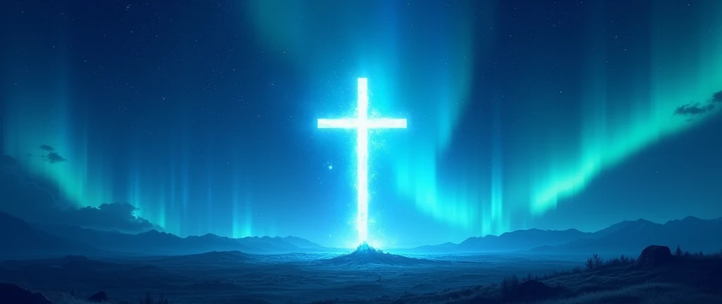 Blue aurora and cross in the sky