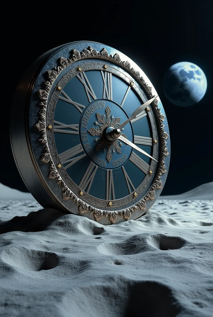 I want a clock on the moon with a black background