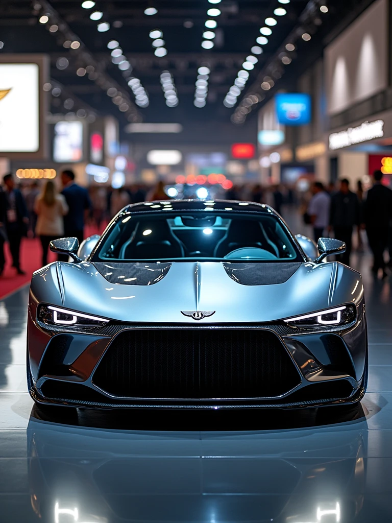 Bentley Hypercar in auto expo, include hyper realism, hd, 4k.