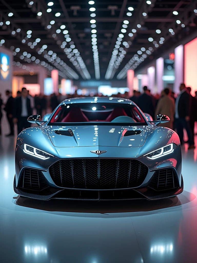 Bentley Hypercar in auto expo, include hyper realism, hd, 4k.