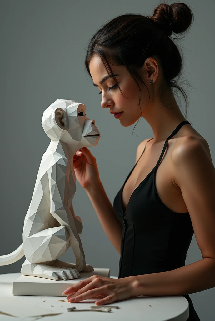 sexy Lady Sculptor 
sculpting Polygonal Monkey
simple background 