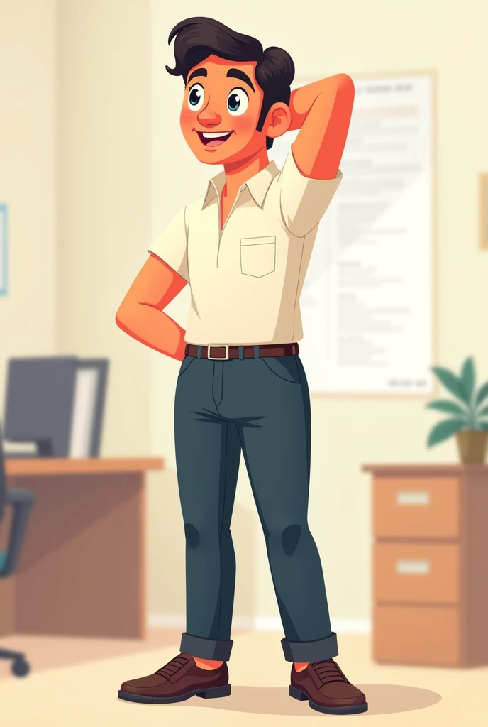  The person is raising one arm towards the chest, with the other arm helping to push the elbow towards the body, which indicates a triceps or shoulder stretch. cartoon version with office clothes