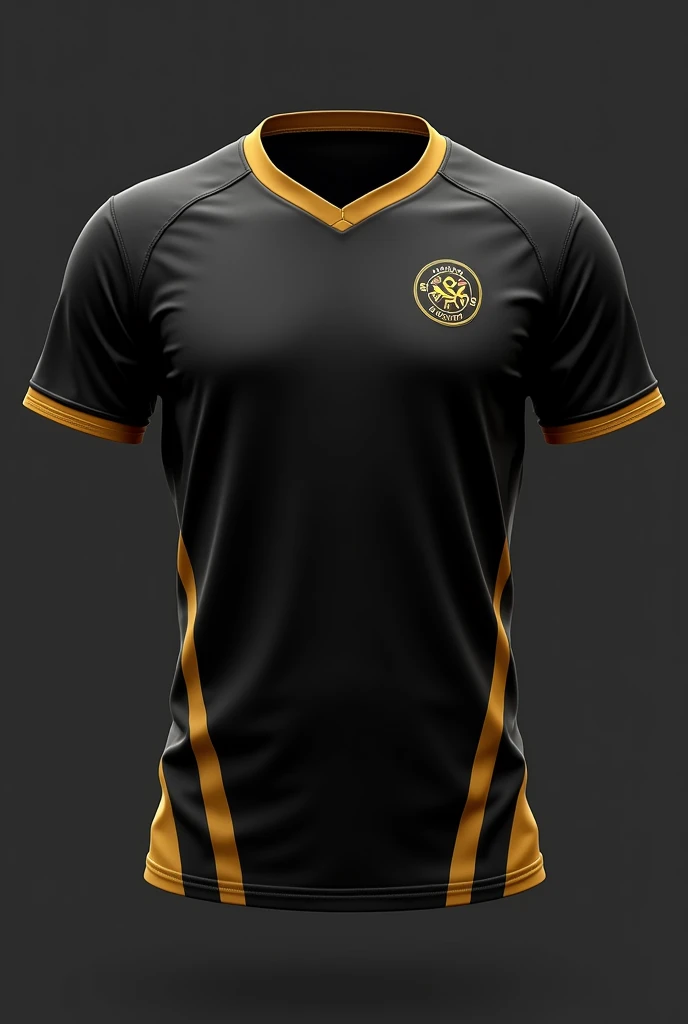 Black and gold sports t-shirt with logo "S.S.a." On the left breast